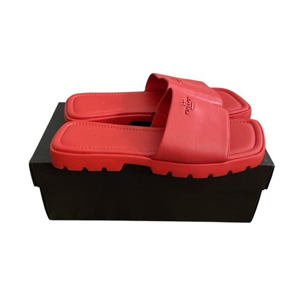 Coach Women Size 8.5B Bright Poppy Slip-On Square Toe Fiona Leather Sandal NWB - Picture 2 of 16